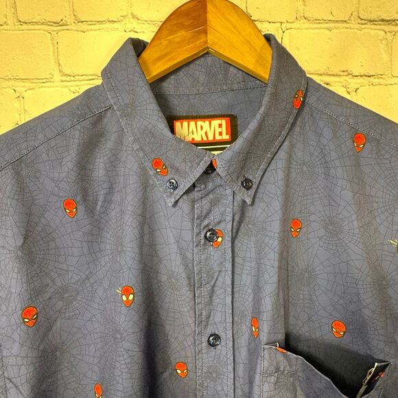 RSVLTS Marvel Spider-Man Shirt Medium Button Up Blue Short Sleeve Spidey Kunufle - Picture 2 of 11